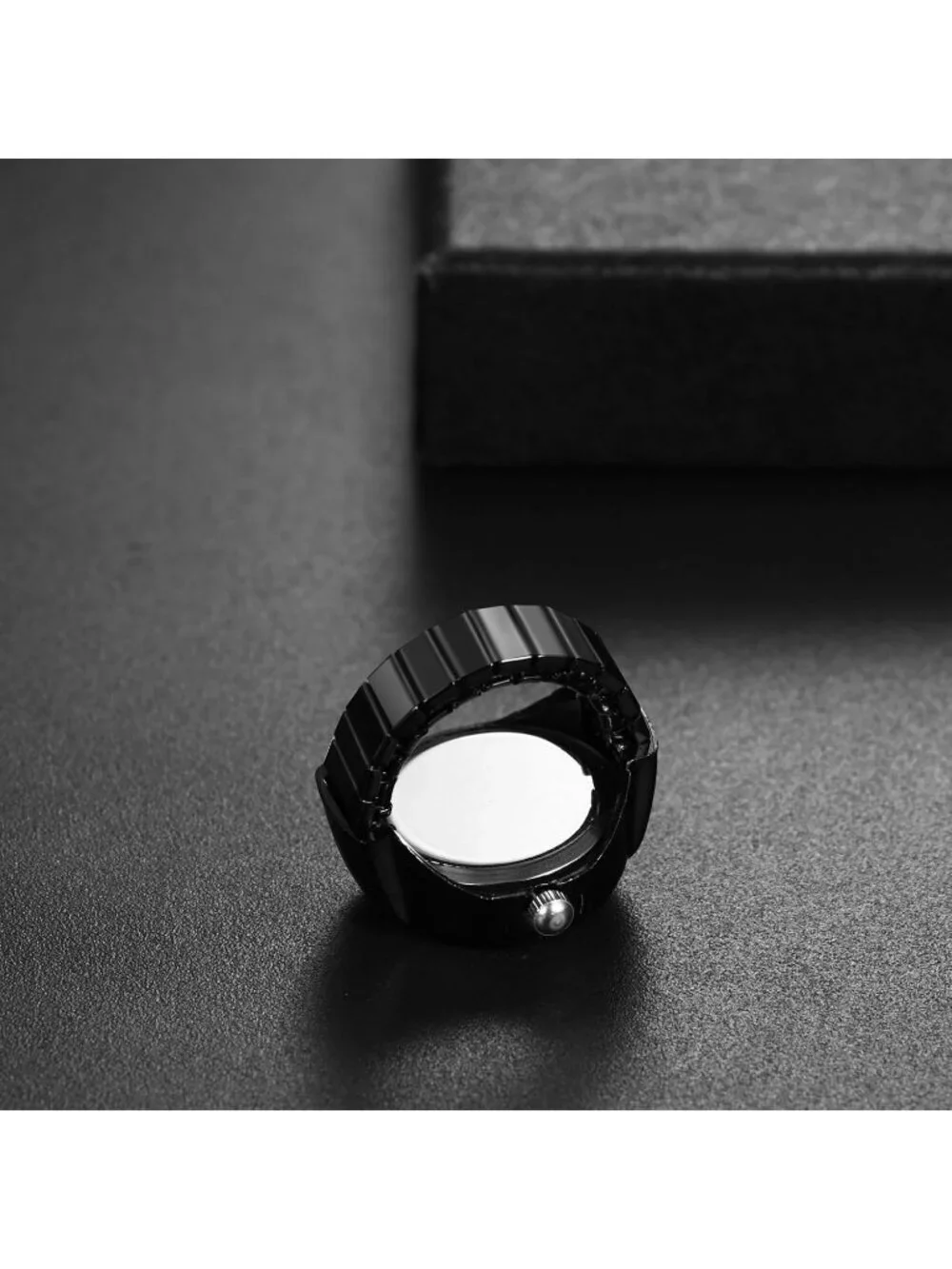 Unisex Black And Grey Analog Quartz Arabic Numerals Stainless Steel Ring Watch